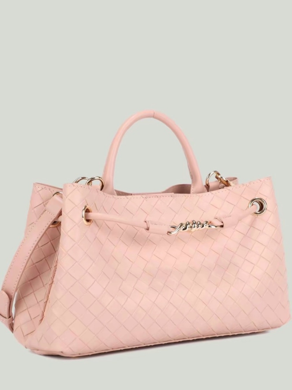 Mauve Woven Leather Tote Handbag